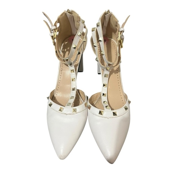 Adrienne Vittadini Rhinestone Heels Women's Size 10 Studded White Strappy - Picture 3 of 9